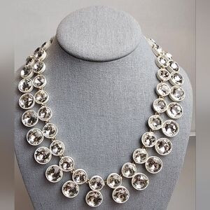 [J. Crew] Brûlée White Coated Sparkly Double-Drop Crystal Statement Necklace